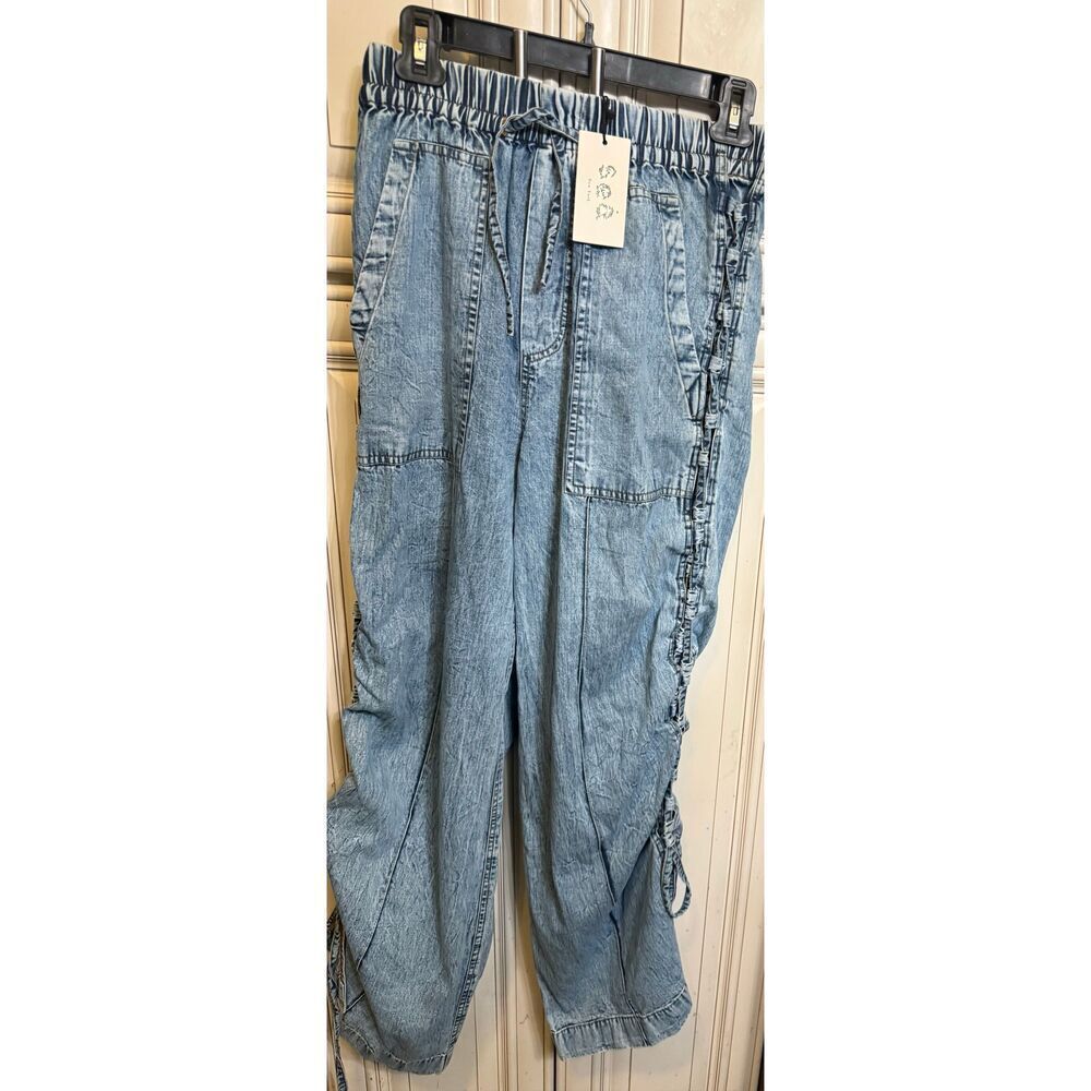 Sea New York Women's Relaxed Flyn Denim Side Lace Up Pants Blue Size XS NWT